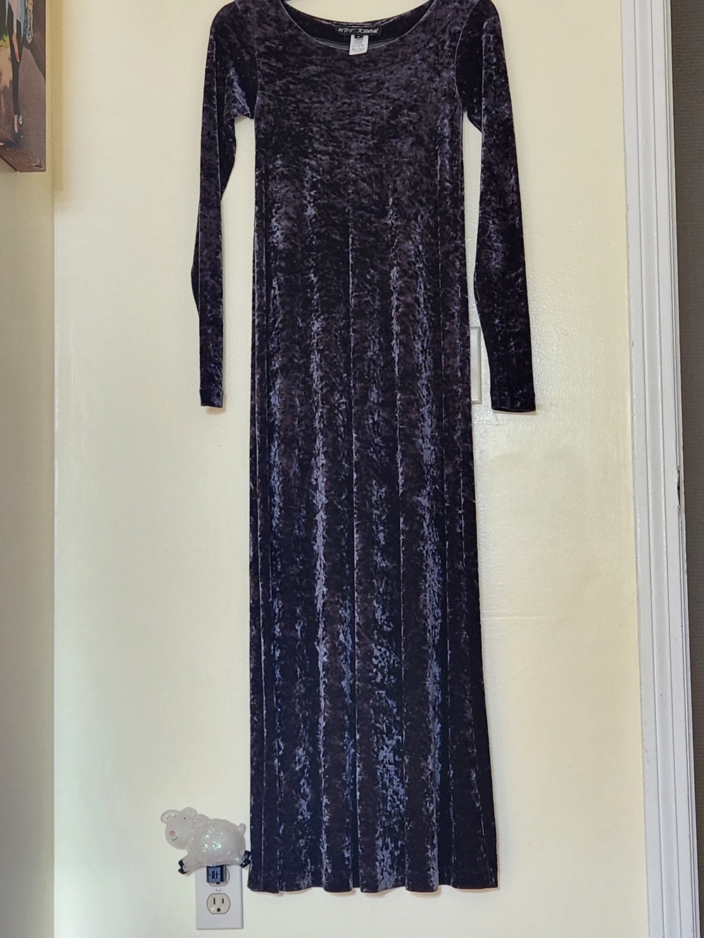 Vtg Betsey Johnson 90s Crushed Velvet Maxi Dress Long Sleeve Petite Goth Whimsy
